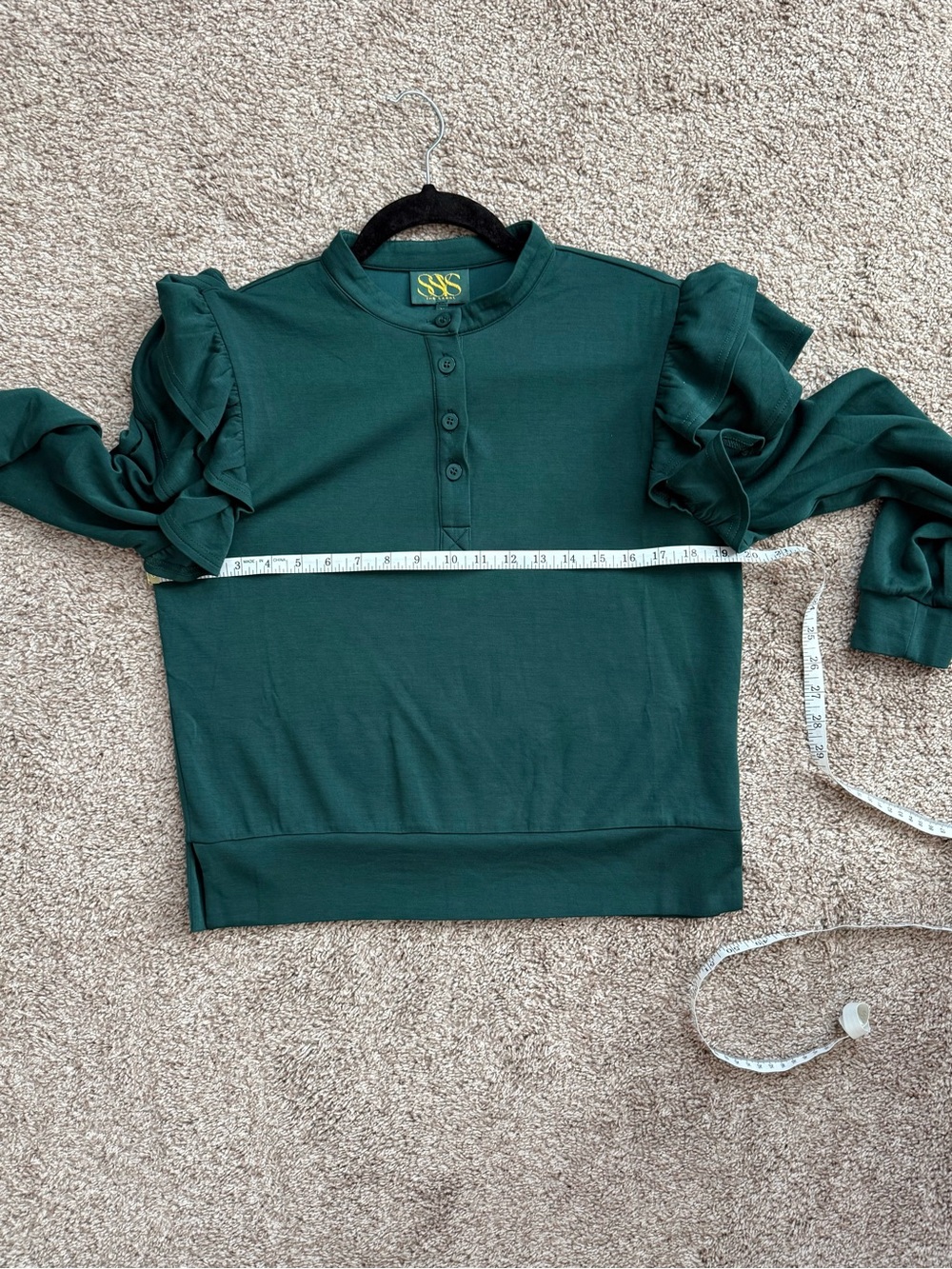SSYS The Libby Long Sleeve Ruffled Shoulder Top - Dark Green - Picture 9 of 10